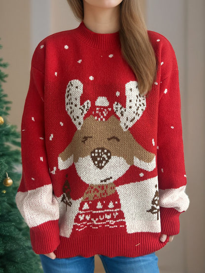 Damen-Pullover mit Mock Neck, festliches Rentier-Motiv, nachhaltiger Stoff-4