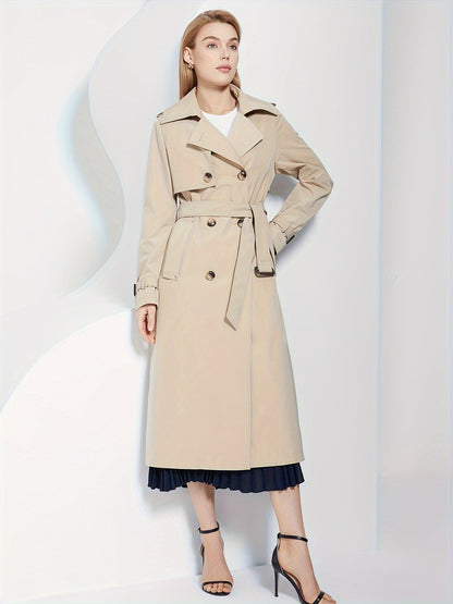 Damen-Trenchcoat mit langen Ärmeln, monochrom, aus Polyester-4