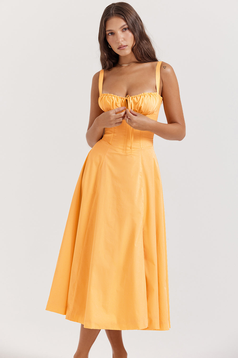 Damen-Midikleid, Spaghettiträger, hochwertiger Stoff-1