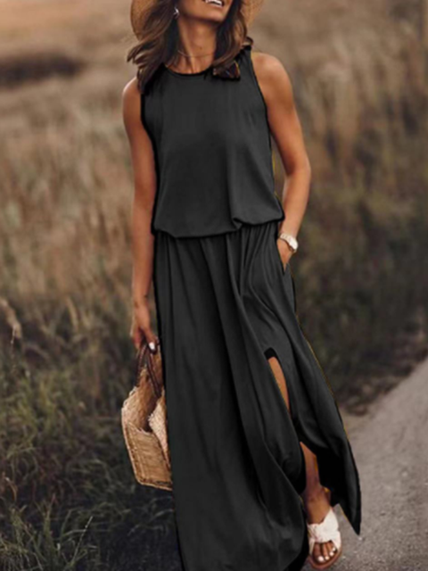 Variant image for Damen-Kleid, lang, ärmellos, runder Ausschnitt, Polyester-49