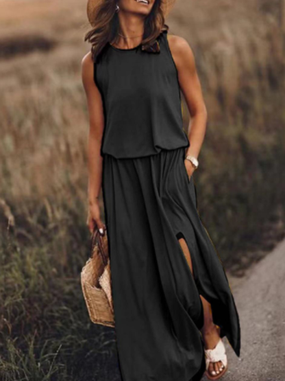 Variant image for Damen-Kleid, lang, ärmellos, runder Ausschnitt, Polyester-49