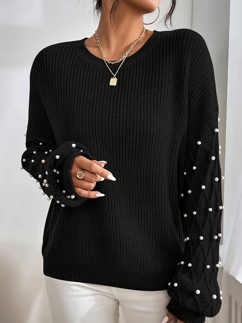Damen-Strickpullover, mit Perlendetails, weiches Acryl 1