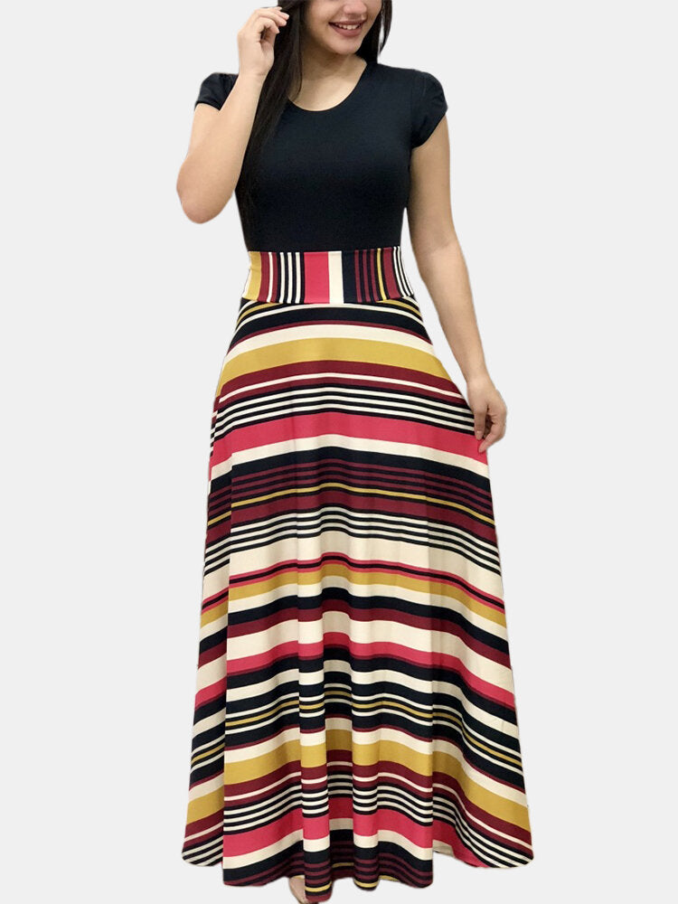 Maxikleid Damen Blumenmuster Rundhals Lang Polyester Sommer 6