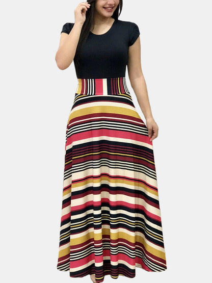 Maxikleid Damen Blumenmuster Rundhals Lang Polyester Sommer 6