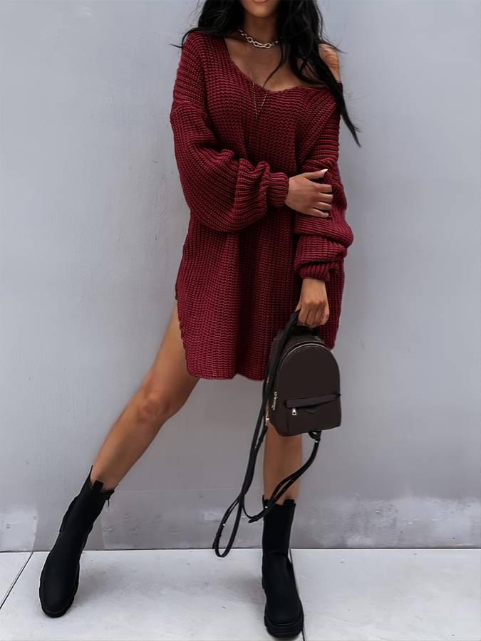 Damen-Midikleid, oversizedes Strickdesign, für lässiger Stil 12