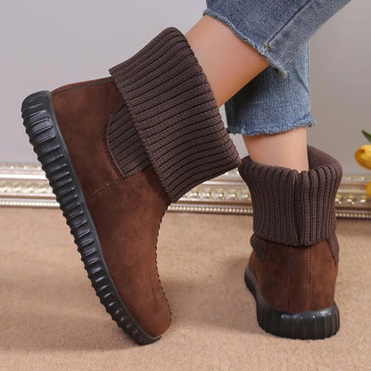 Damen Ankelstiefel Gestricktes Design Flacher Sohle-2