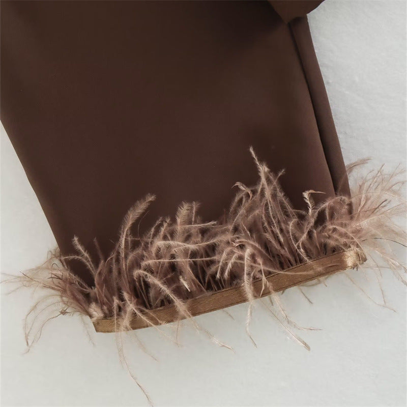 Damen-Strickpullover, langärmelig, Polyester mit Federdetail-2