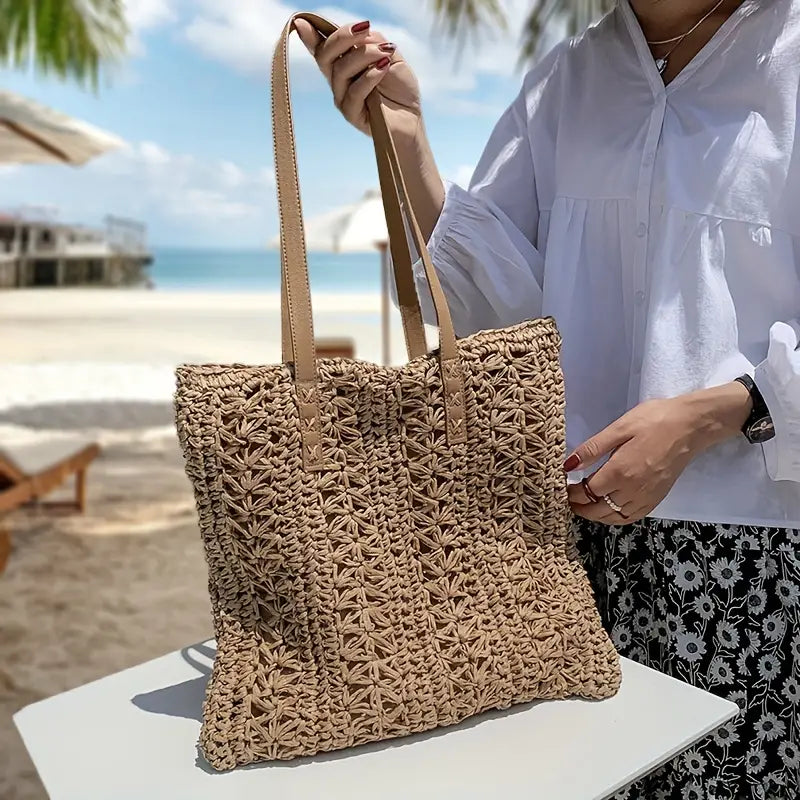 Damen-Strandtasche, gewebtes Polyester, für Strand und Sommeraktivitäten-2