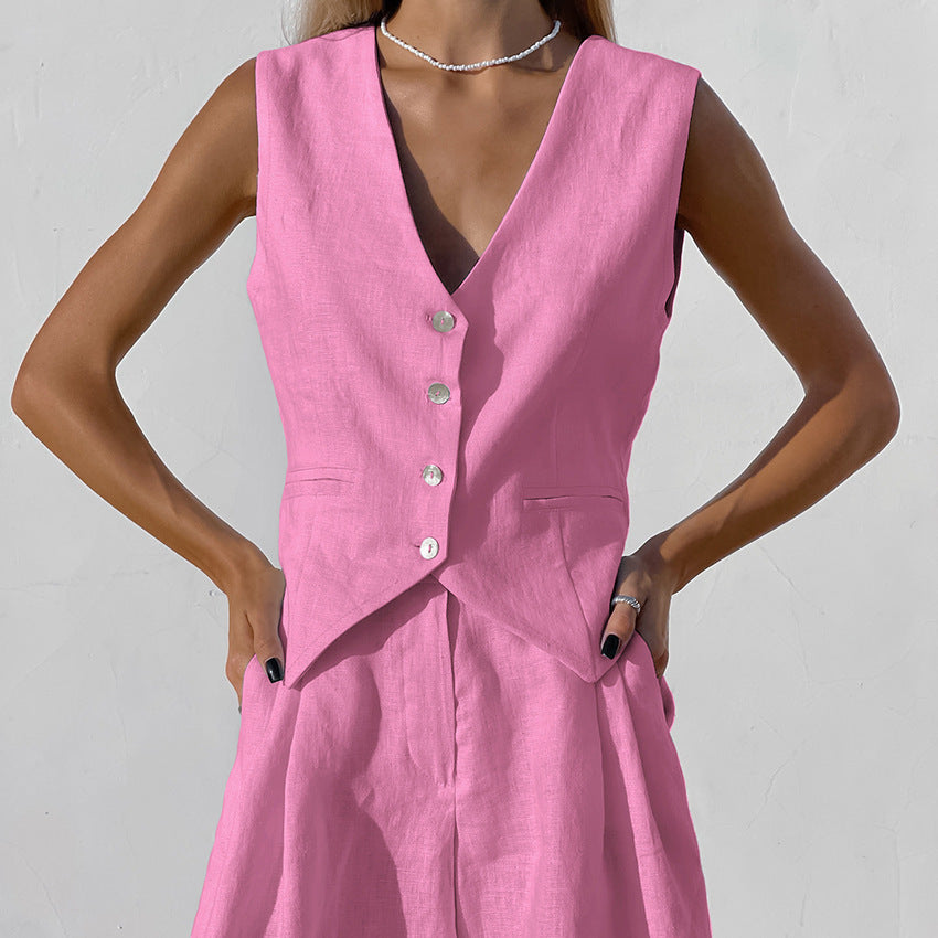 Herrenweste, Shorts-Set, taillierte Baumwolle und Leinen 11