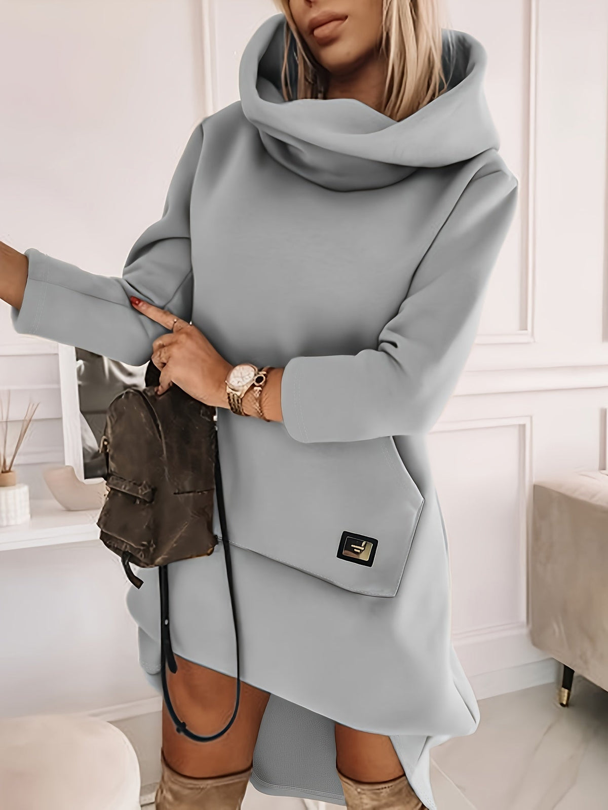 Variantenbild für Damen-Hoodie-Kleid in MIDI-Länge aus 100 % Baumwolle-9