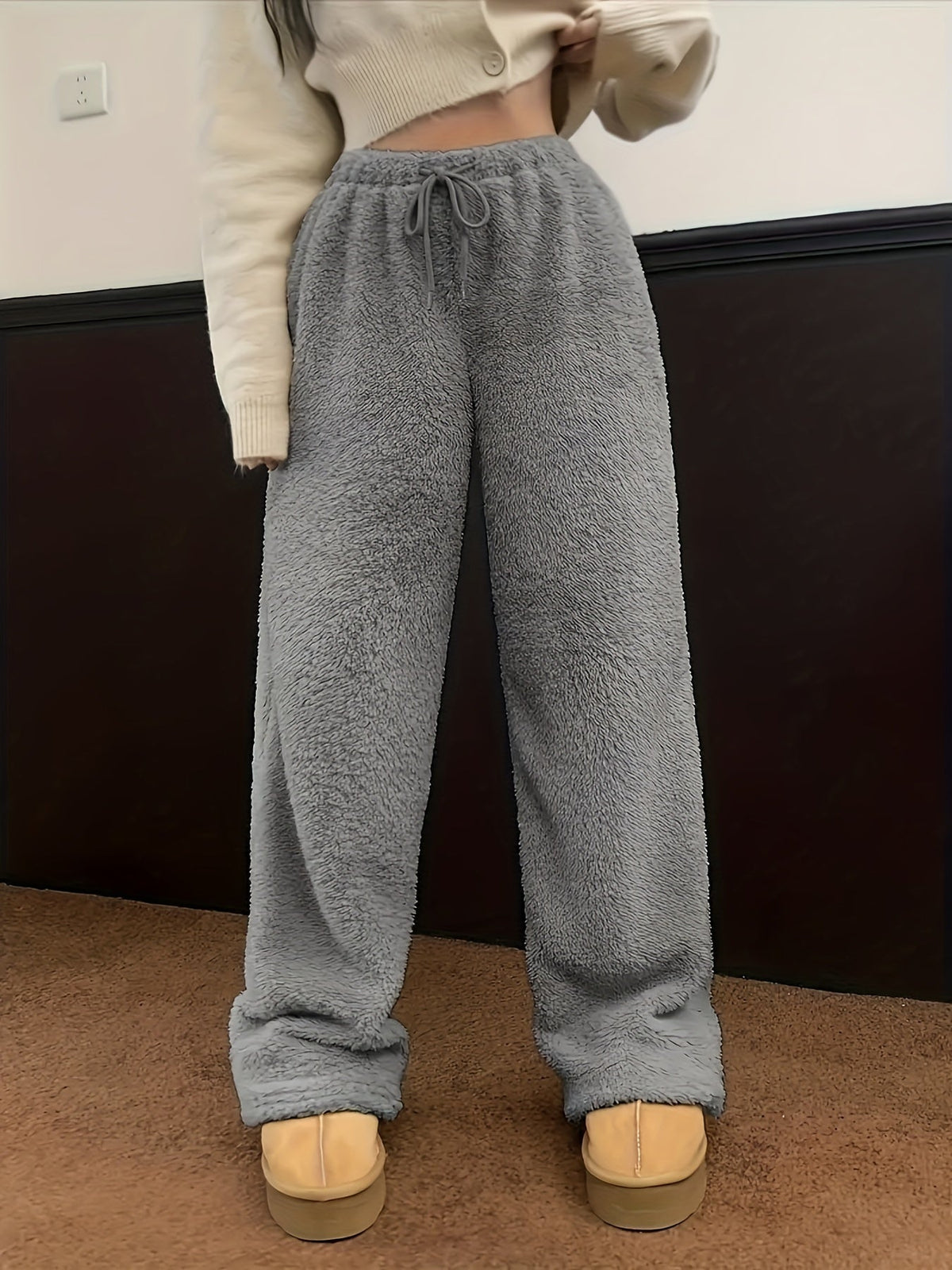 Damen-weite Hose, ultraflauschiger Teddy-Stoff-3