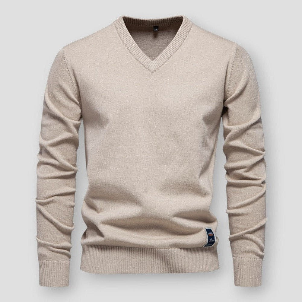 Herrenpullover, V-Ausschnitt, weicher Wollmix, moderne Passform-1
