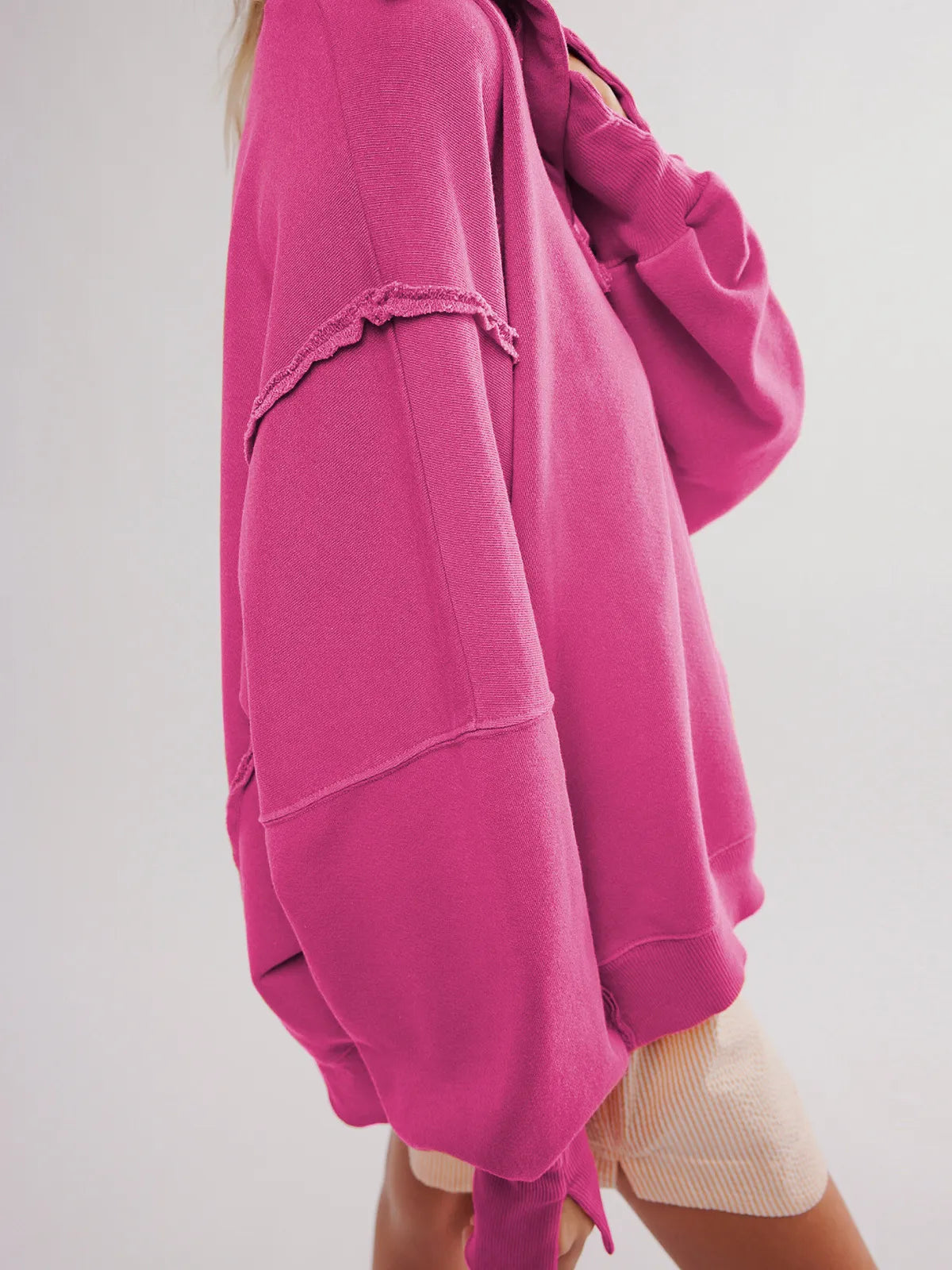 Damen-Sweatshirt, dicker Pullover mit Knöpfen, 100% Baumwolle-2