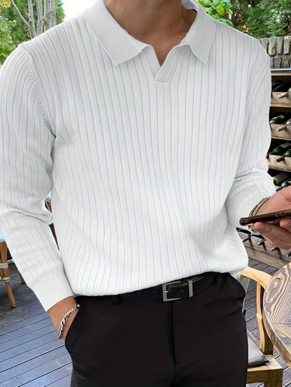 Herren Poloshirt mit langen Ärmeln, lässig, 100% Baumwolle-4