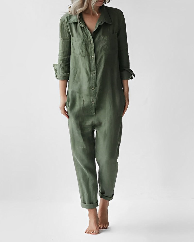 Damen-Jumpsuit Lockerer Schnitt Weiche Baumwolle-1