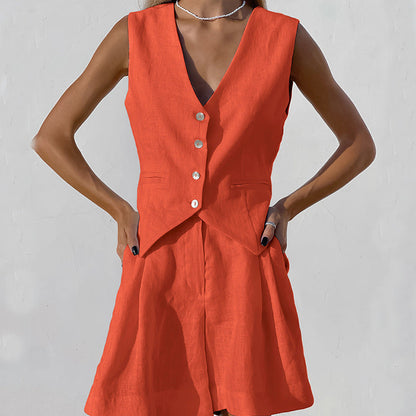 Herrenweste, Shorts-Set, taillierte Baumwolle und Leinen 10