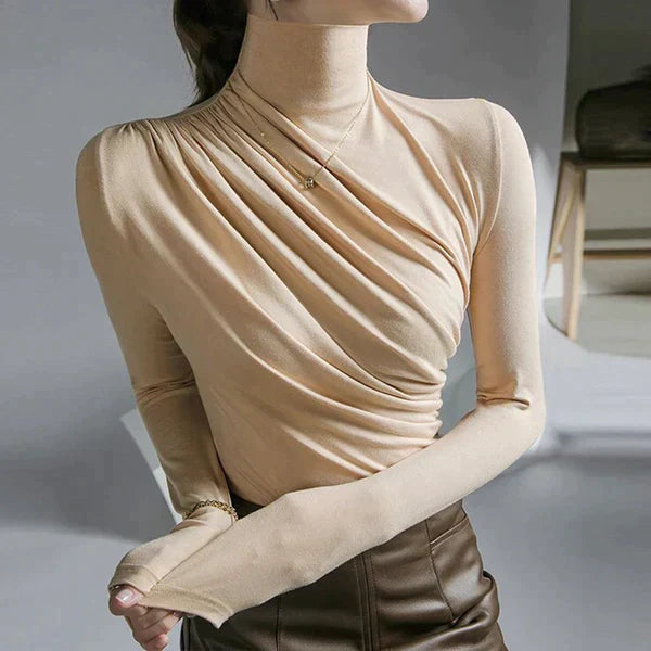 Damen-Rollkragenpullover mit Faltendesign aus weichem Polyester – elegant und bequem für kalte Tage, in mehreren Größen erhältlich 7