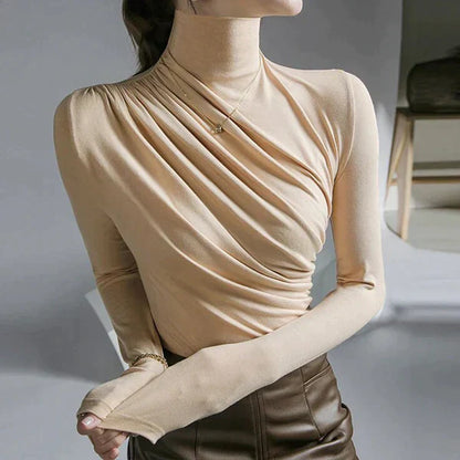 Damen-Rollkragenpullover mit Faltendesign aus weichem Polyester – elegant und bequem für kalte Tage, in mehreren Größen erhältlich 7