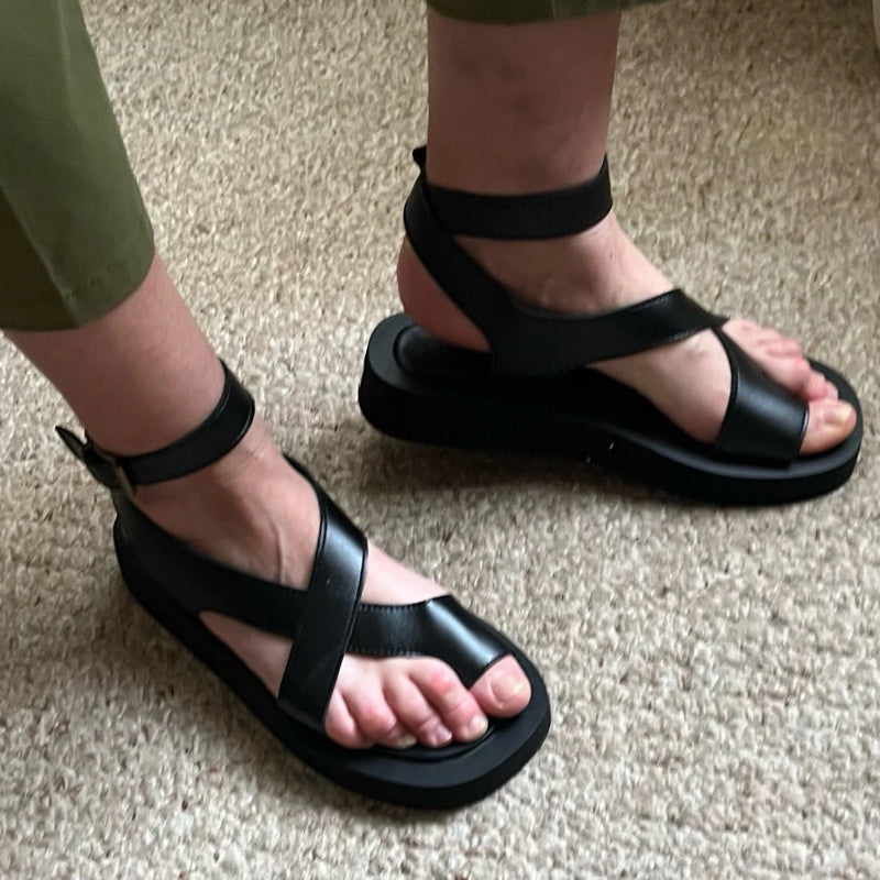 Damen-Peep-Toe-Sandalen, Sandalen, Plateau, echtes Kalbsleder-4