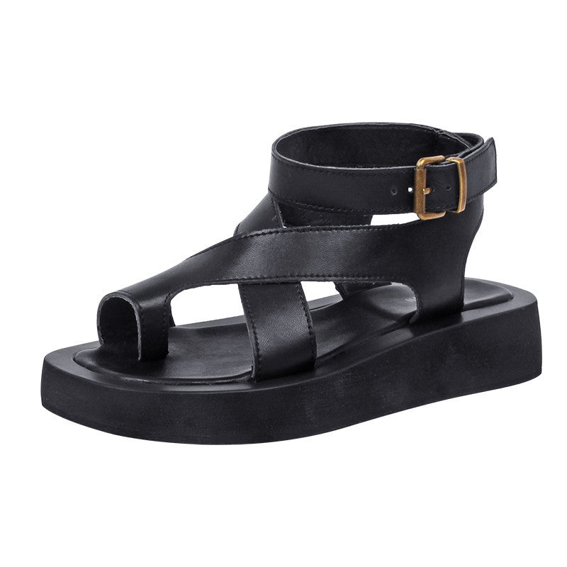 Damen-Peep-Toe-Sandalen, Sandalen, Plateau, echtes Kalbsleder-1