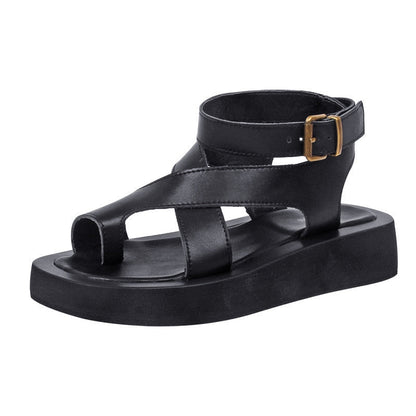 Damen-Peep-Toe-Sandalen, Sandalen, Plateau, echtes Kalbsleder-1