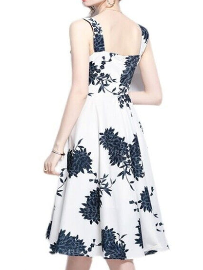 Damen-Midi-Kleid, geblümt hohe Taille, Polyester, für Sommerfest und Hochzeit-2