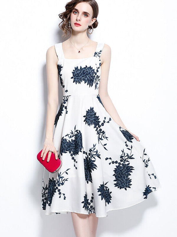 Damen-Midi-Kleid, geblümt hohe Taille, Polyester, für Sommerfest und Hochzeit-4