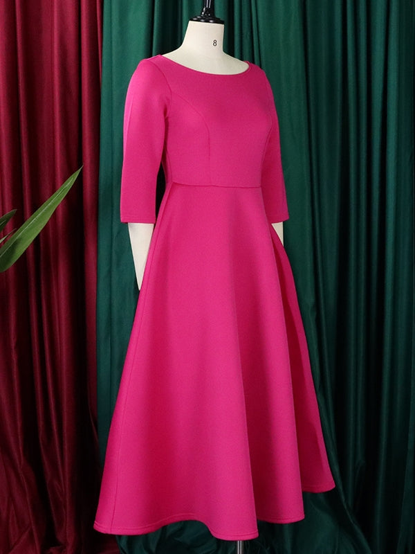 Variant image for Damen-Midikleid, monochrom, Polyester, hohe Taille, fließend, Rock-19