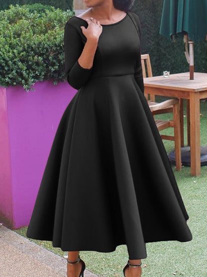 Variant image for Damen-Midikleid, monochrom, Polyester, hohe Taille, fließend, Rock-25