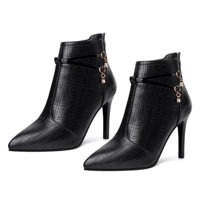 Damen-Stiletto-Ankelstiefel, spitze Zehe, PU-Leder, 9,5 cm, Absatz 2