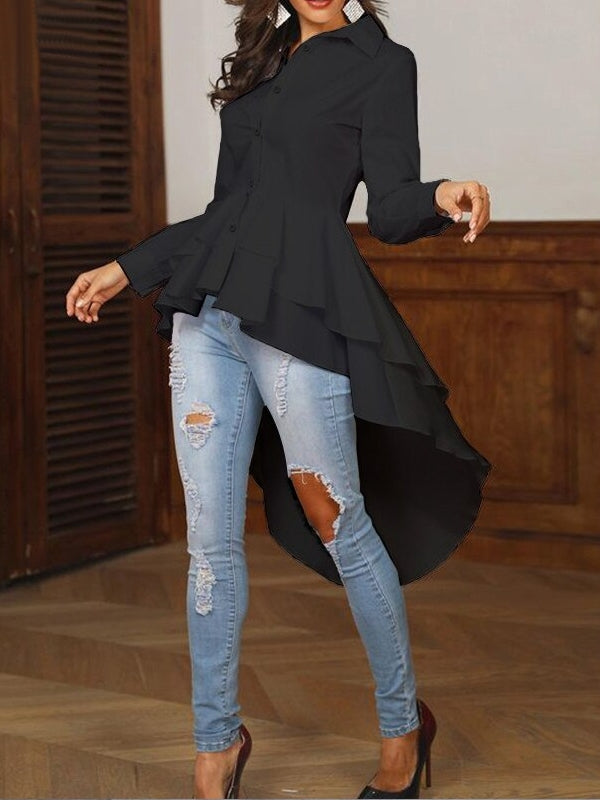 Variant image for Damen Hemd Rüschen Asymmetrisch Polyester mit langen Ärmeln-8