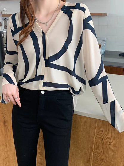 Damen-Chiffonbluse V-Ausschnitt Lange Ärmel Knitterfrei Polyester-2