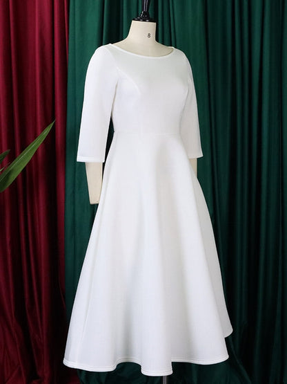 Damen-Midikleid, monochrom, Polyester, hohe Taille, fließend, Rock-1
