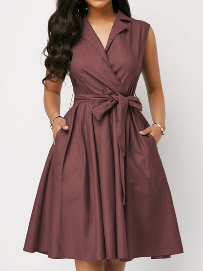 Variant image for Damenkleid A-Linienförmig Midi Denim mit Taillengürtel-17