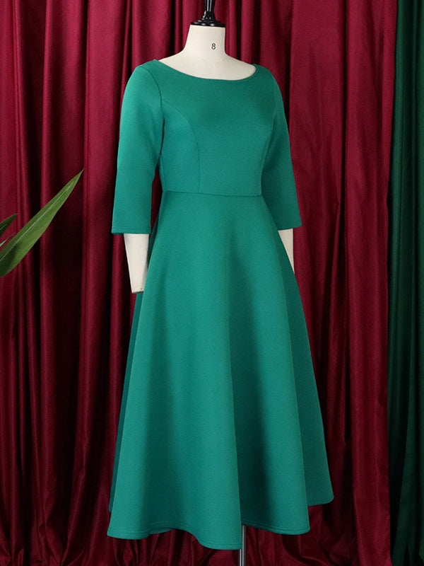 Variant image for Damen-Midikleid, monochrom, Polyester, hohe Taille, fließend, Rock-13