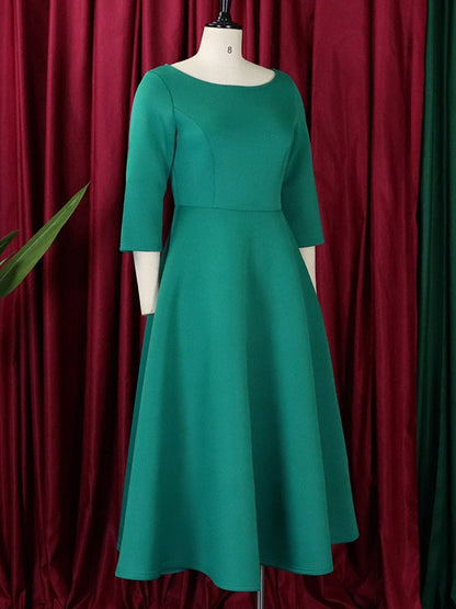 Variant image for Damen-Midikleid, monochrom, Polyester, hohe Taille, fließend, Rock-13