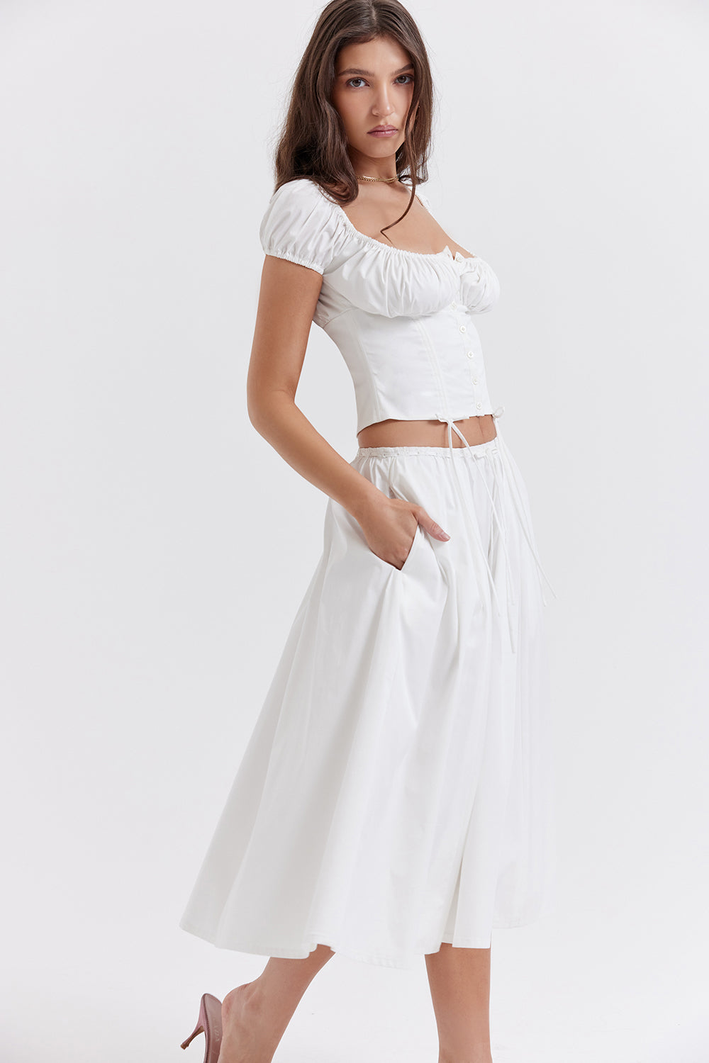 Damen-Midirock und Rüschen-Top, Set, aus Polyester-6