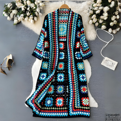 Variant image for Damen-Strickjacke, lang, gestrickt, böhmischer Ethno-Stil, Acryl-2