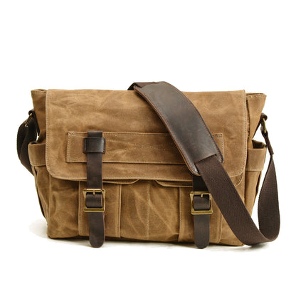 Variant image for Unisex-Schultertasche, Vintage-Stil, gewachste Baumwolle und Leder-2