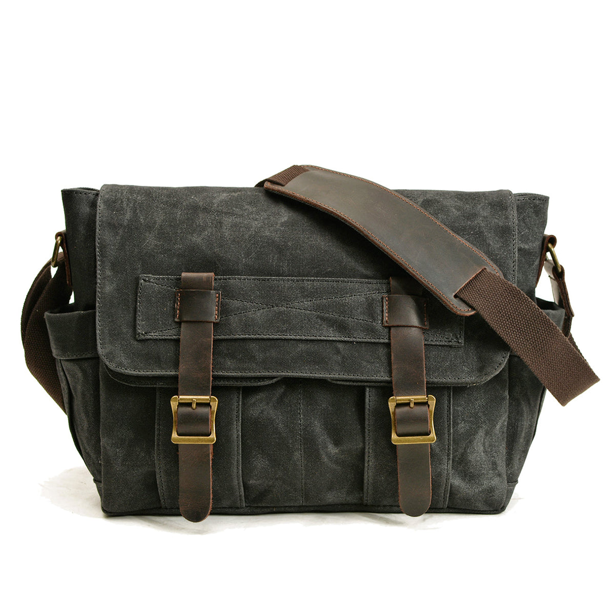 Variant image for Unisex-Schultertasche, Vintage-Stil, gewachste Baumwolle und Leder-3