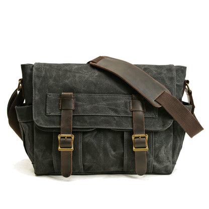 Variant image for Unisex-Schultertasche, Vintage-Stil, gewachste Baumwolle und Leder-3