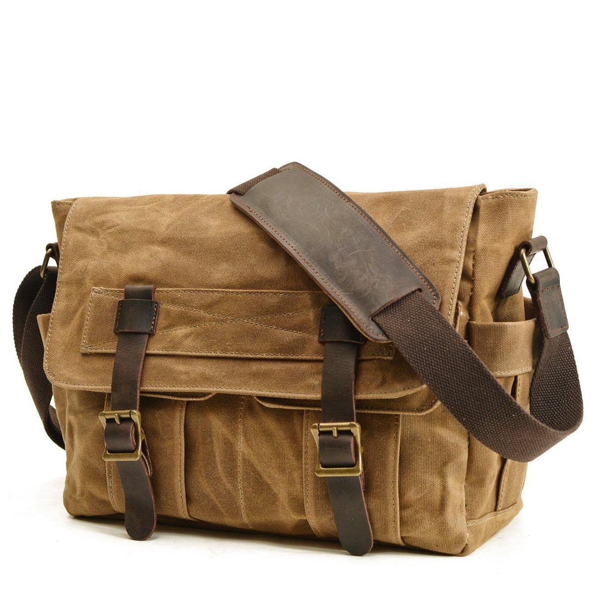 Unisex-Schultertasche, Vintage-Stil, gewachste Baumwolle und Leder-3