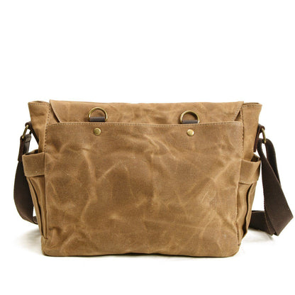 Unisex-Schultertasche, Vintage-Stil, gewachste Baumwolle und Leder-5