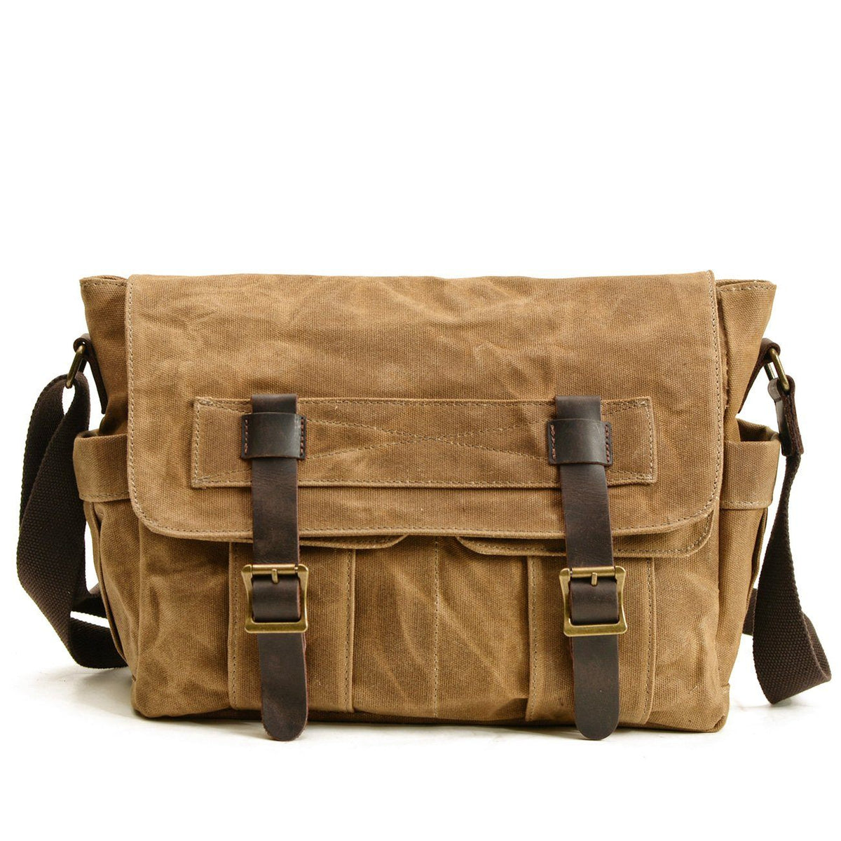 Unisex-Schultertasche, Vintage-Stil, gewachste Baumwolle und Leder-2