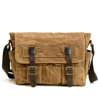 Unisex-Schultertasche, Vintage-Stil, gewachste Baumwolle und Leder-2