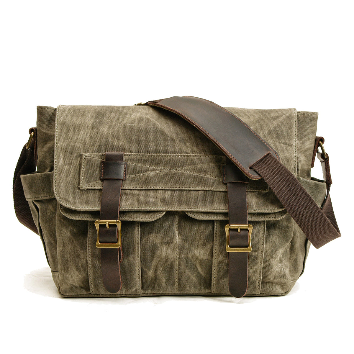 Unisex-Schultertasche, Vintage-Stil, gewachste Baumwolle und Leder-1