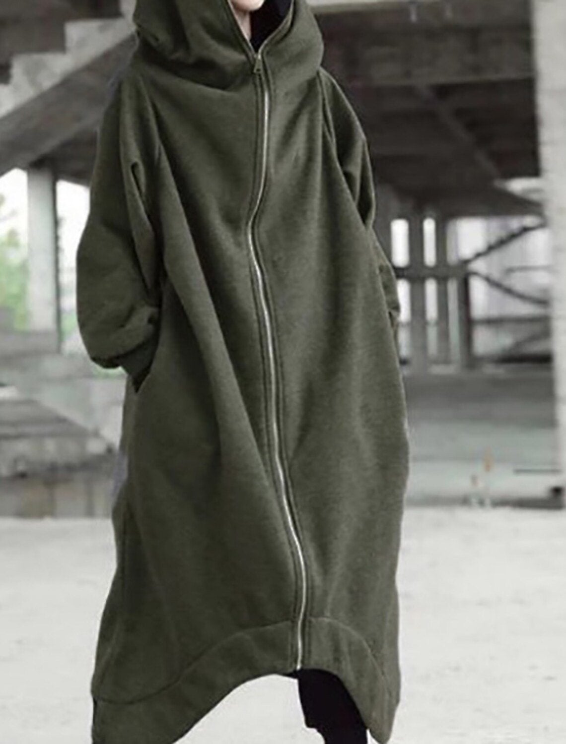 Damen-Mantel Lang Fleece mit Kapuze Elegantes Design-6