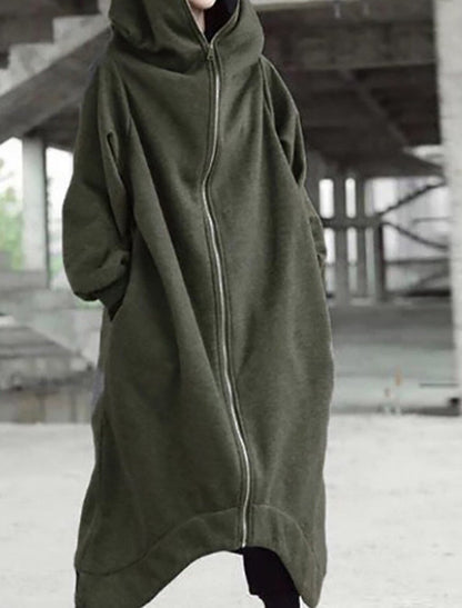 Damen-Mantel Lang Fleece mit Kapuze Elegantes Design-6