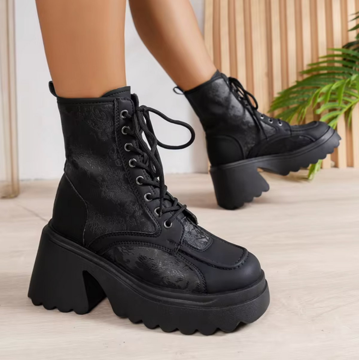 Damen-Stiefel, chunky Absatz, Leder, Leopardenmuster 4