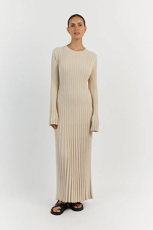 Schwarzes Midikleid für Damen mit rundem Ausschnitt und langen Ärmeln – Strickdesign aus weichem, elastischem Stoff 1